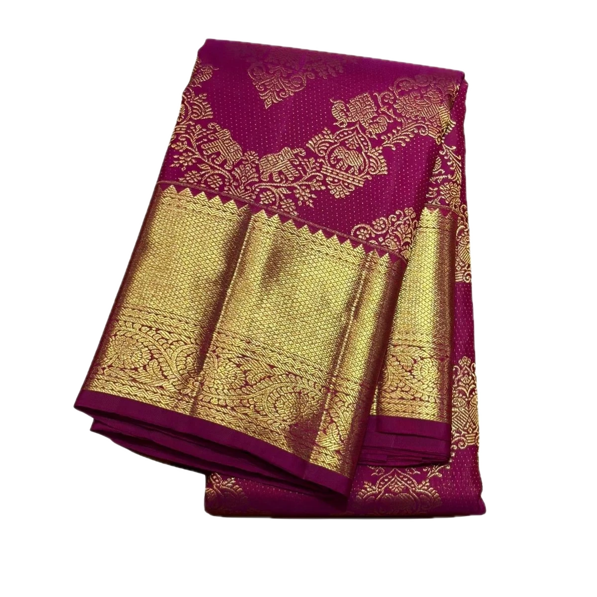 Magenta Silk Zari Shikargah Kanjeevaram Saree