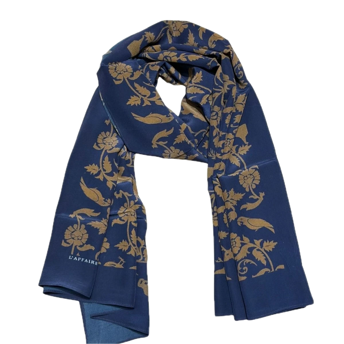 Indigo Blue Crepe Shikargah Printed Stole
